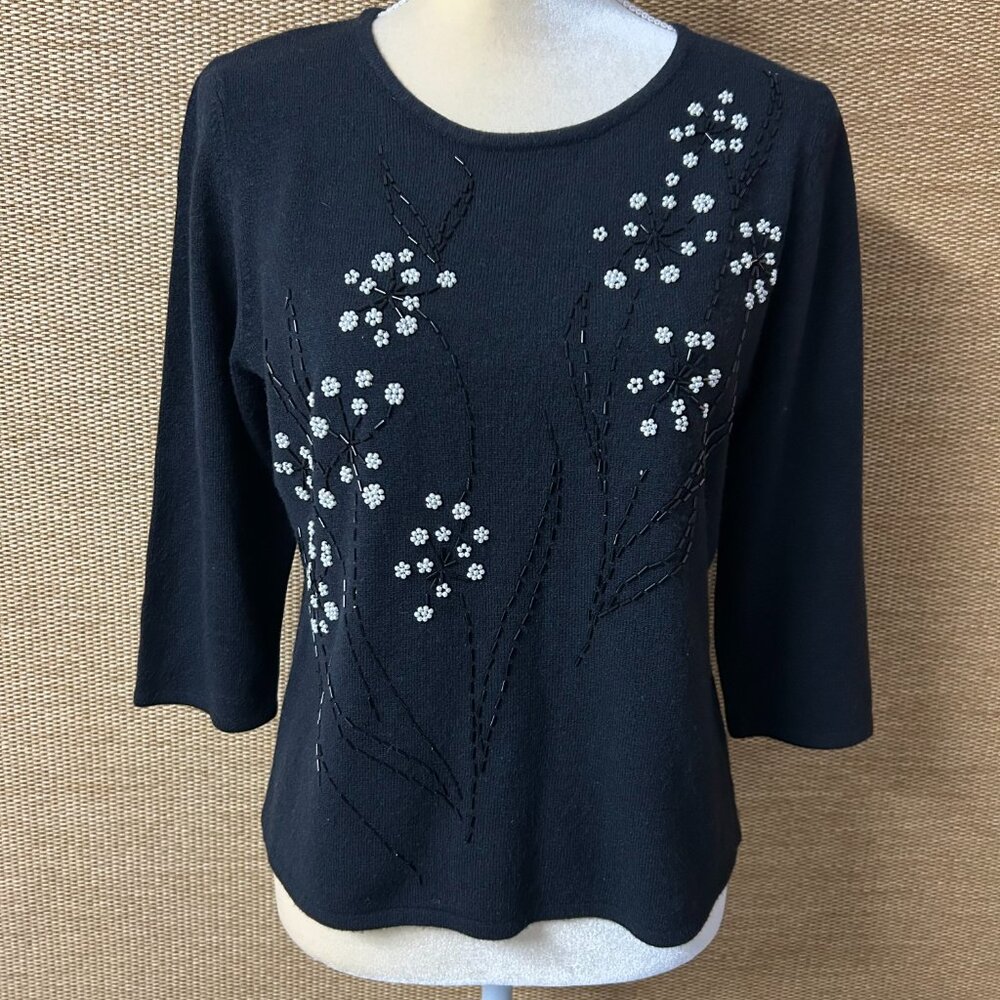 VTG Designers Originals Sweater Womens Petite Medium Black Beaded